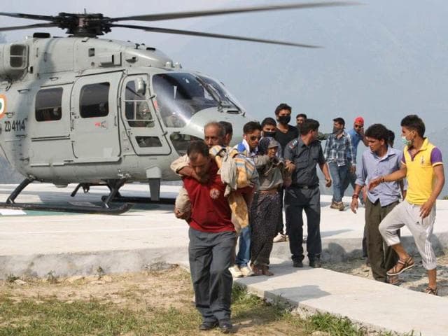 Indian Army helicopter airlifts flood-affected residents from Bhutan after the Torsa River overflowed.