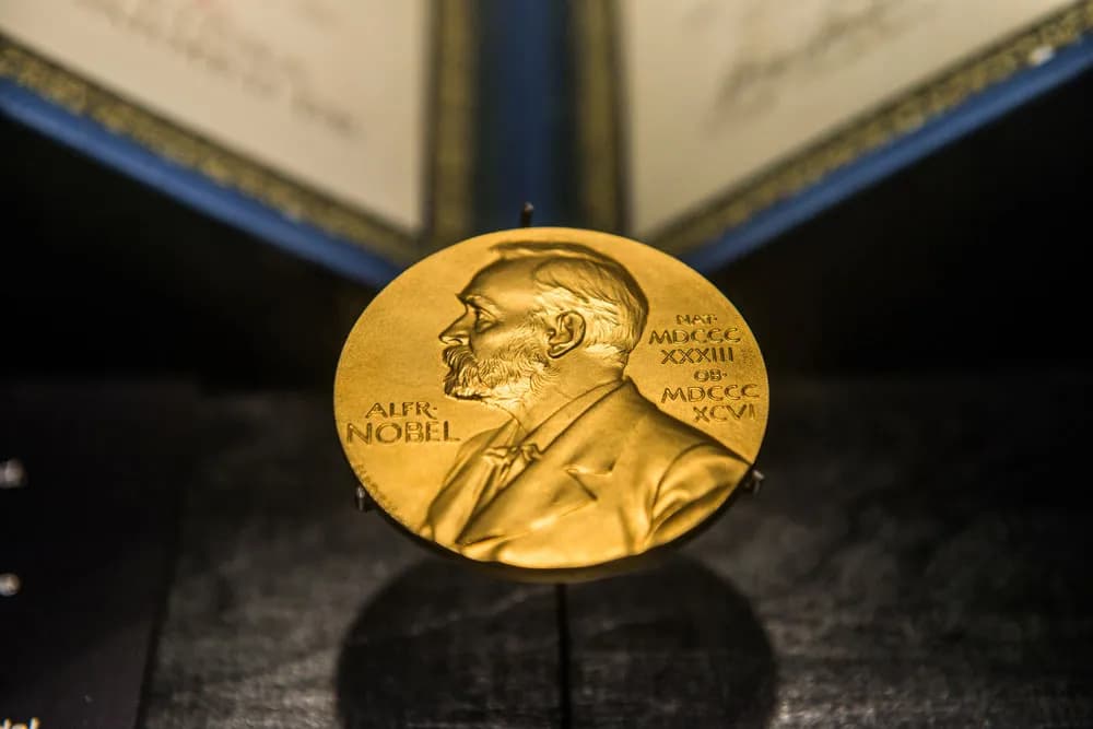 Close-up of a Nobel Prize medal featuring Alfred Nobel’s profile, symbolising global recognition for excellence in science.