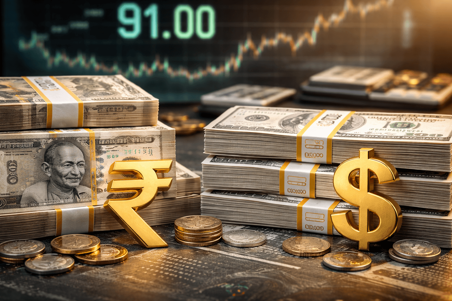 Rupee slips to fresh record lows near 90.8 per dollar
